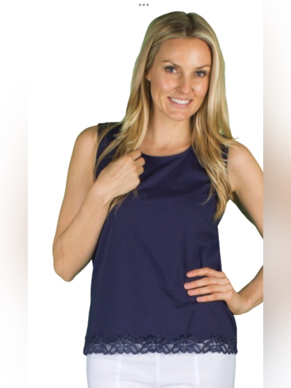 DKR Apparel Crewneck Lace Trim Tank Top-Navy